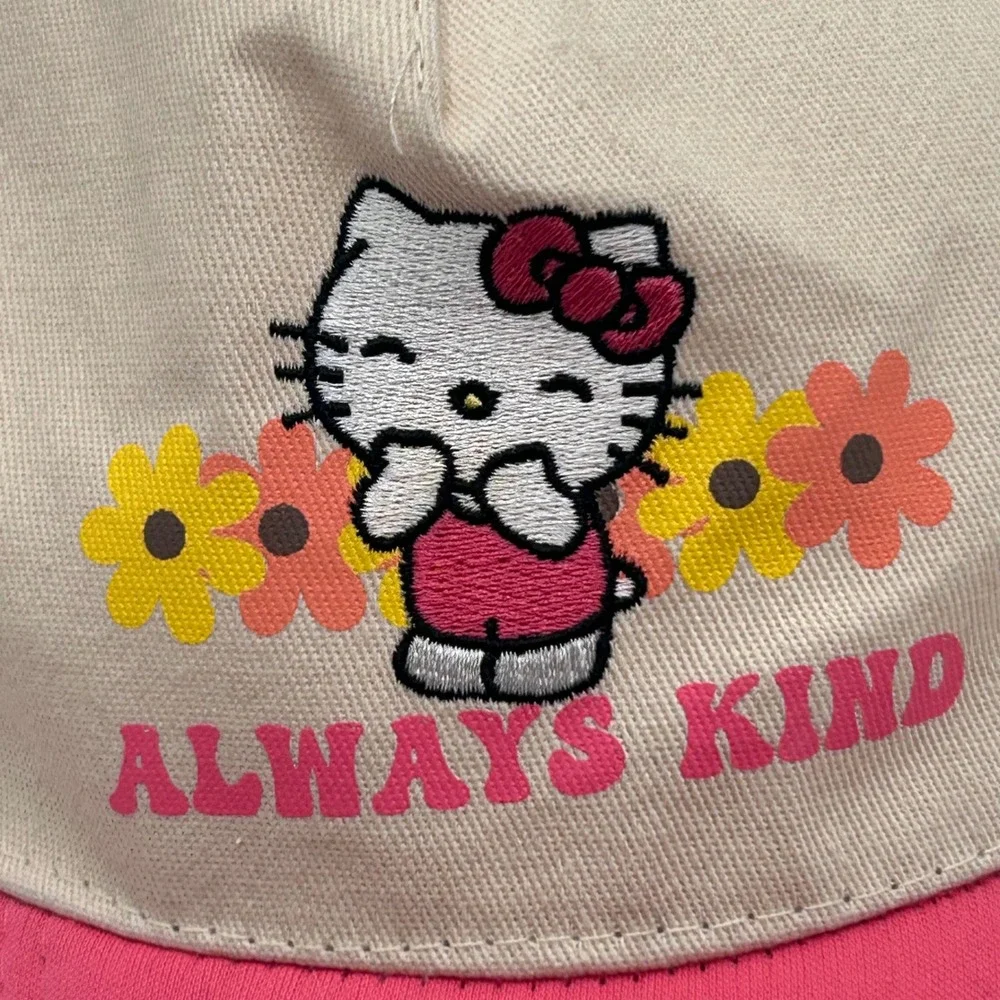 Hello Kitty Sanrio Always Kind Trucker Hat Pink Cream Mesh Snapback Cap NWT - Picture 3 of 14